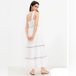 NWT S Loft White Ruffle Strap Colored Tiered Cotton Maxi Dress